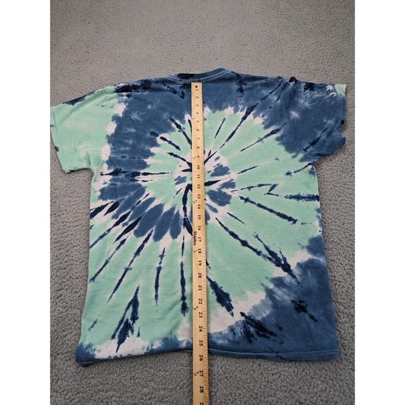 Vintage Six Flags Shirt Mens Large Blue Green White‎ Tie Dye Crew Gildan Heavy - Picture 6 of 9
